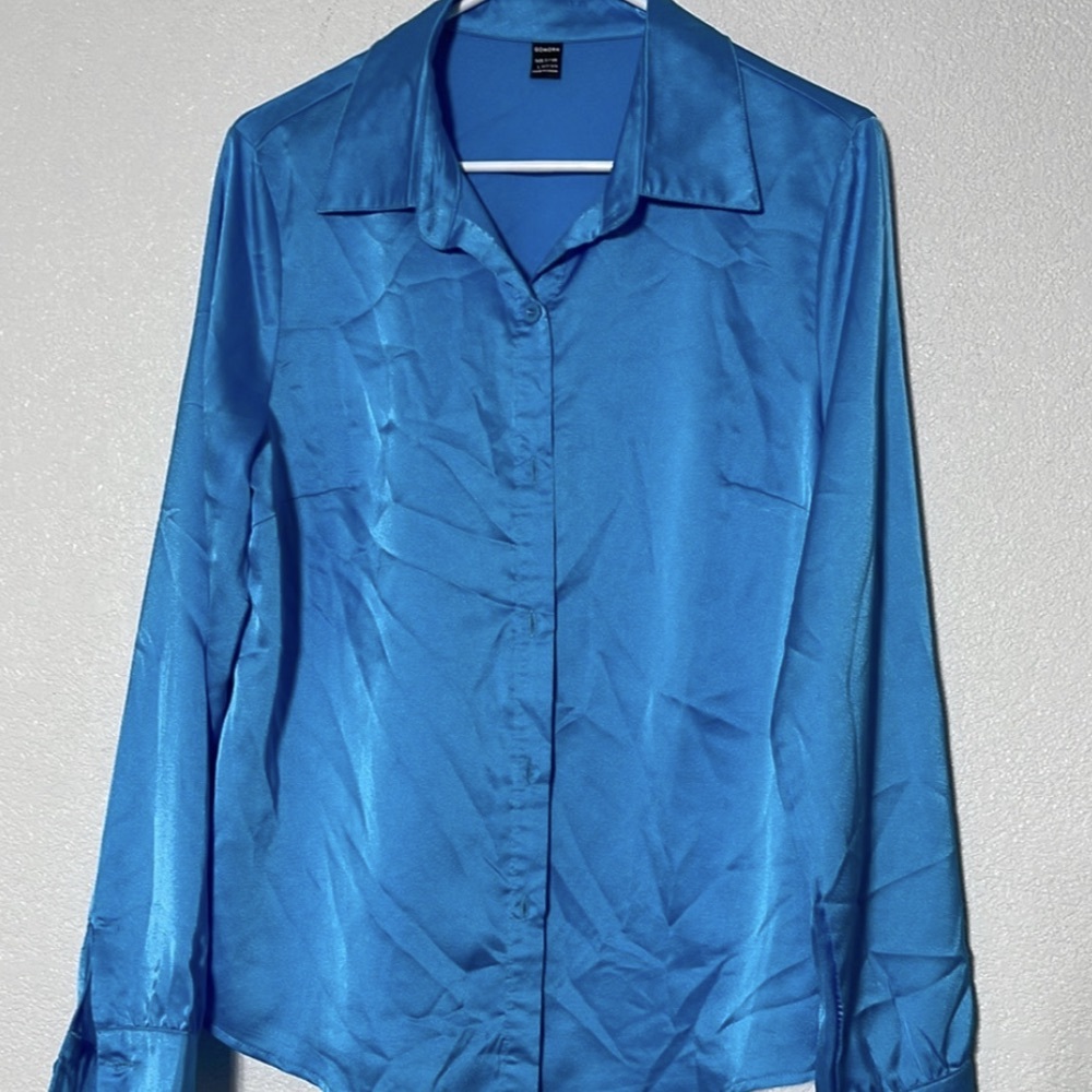 Satin Button-Up Shirt in Bright Blue